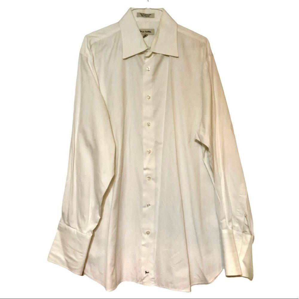 John W Nordstrom 100% Egyptian Cotton White Collared Dress Shirt 16.5 34